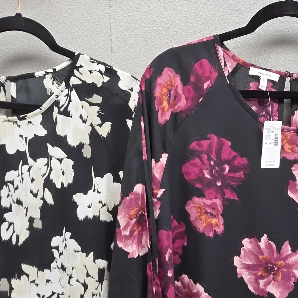 Maurices Blouse Lot 2 Womens XXL Black Floral Long Sleeve Plus Size Top Print - Picture 2 of 15